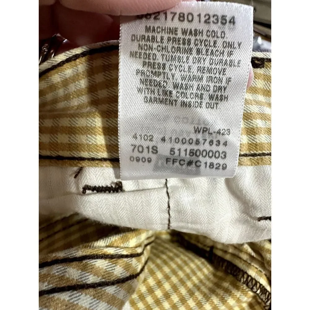 LEVI'S Unisex 511 Cotton Gingham Checker Print Skinny Trouser Jeans Tan Size 30